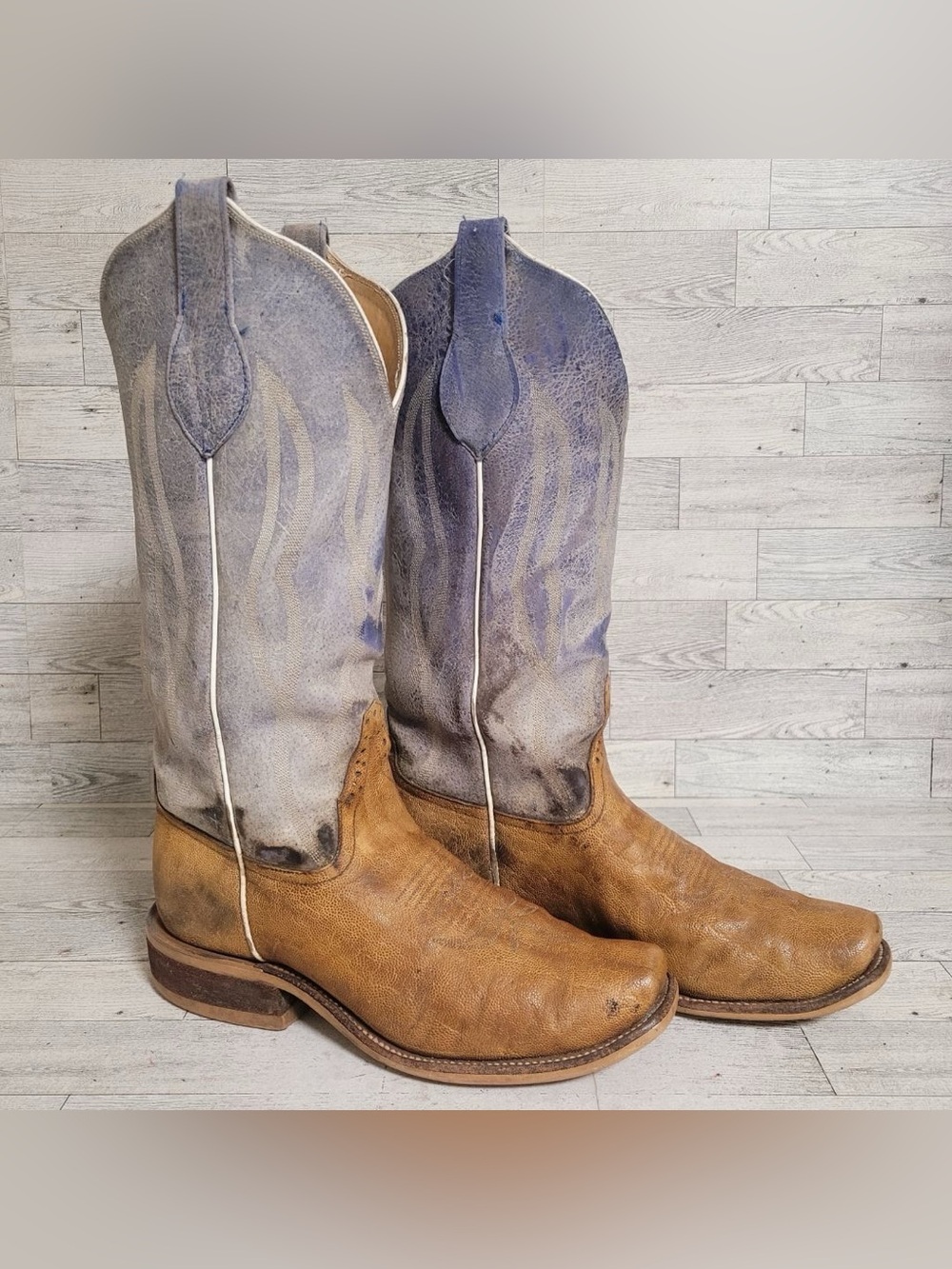 Men's Rios Of Mercedes Exotic Brown Leather Square Toe Cowboy Boots Size 8.5 D